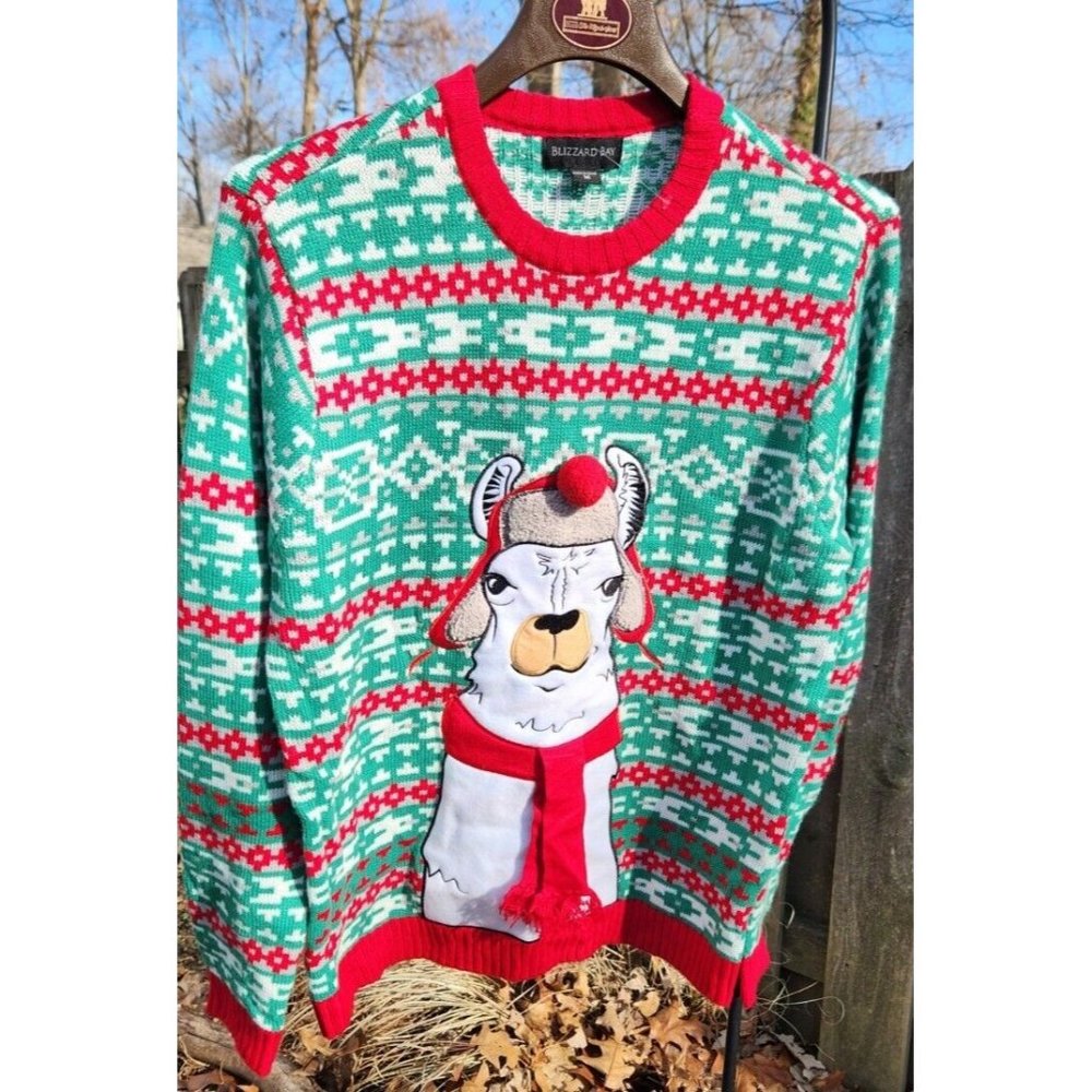 Llama 3D Knit Blizzard Bay M Holiday Ugly Christmas Red Knit Sweater Holiday